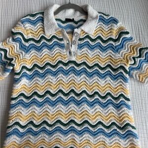 Talbots Men's Chevron Knit Sweater - Green, Blue, Yellow, White